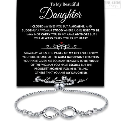 To My Daughter Infinity 手链 带衷心消息 女孩爱情礼物 — 第 1/4 张图片
