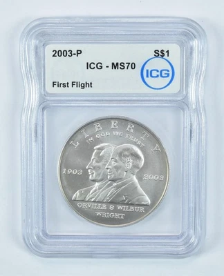 2003-P First Flight Commemorative Silver Dollar MS70 ICG *3854 - Image 1 of 4