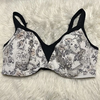 Torrid Active 48DDD Sports Bra White Floral Skull Underwire Back Closure  - Image 1 of 4