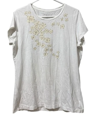 Camiseta Eddie Bauer Mujer Talla 2XL Exterior Cuello Redondo Bordado Flores Blanca Foto 1 de 4