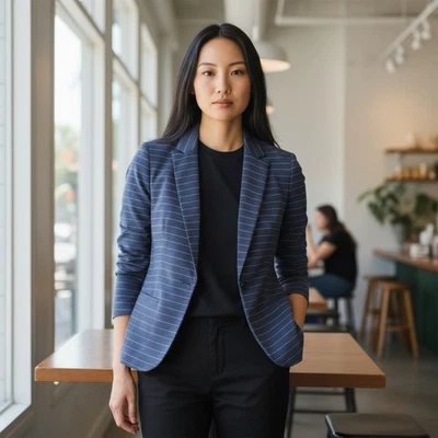 Blazer Banana Republic Classic Fit azul marino a rayas azul marino talla 10 Foto 1 de 4