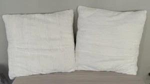 (2) DKNY White Cozy Luxe Faux Fur 26” x 26” Pillows with zip off covers - Picture 1 of 8