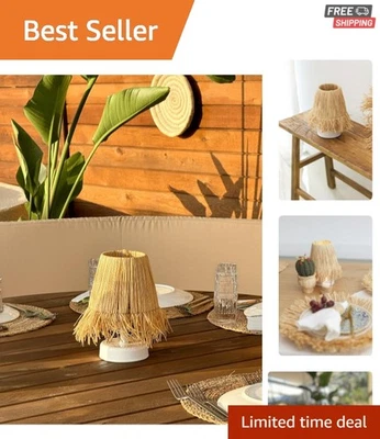 Беспроводная рафия и плетеная лампа - ремесленное освещение на батарейках для уютных помещений - Изображение 1 из 4