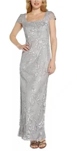Adrianna Papell Size 6 Silver Dove Sequin Embroidery Mermaid Gown Ap1e208888 - Picture 1 of 2