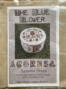 Acorns Autumn Drum Counted Cross Stitch Kit, The Blue Flower w/ Linen & Threads - Imagen 1 de 2