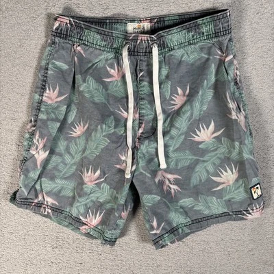 Marine Layer Men’s Size S Swim Trunks Elastic Waist Washed Out Black Palms Ferns - Image 1 of 4