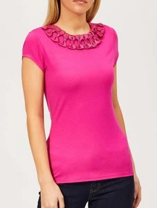 Ted Baker US-Größe 3 Damen-T-Shirt Charre Schleife Ausschnitt Borte hellrosa - Bild 1 von 14
