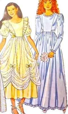 1980s Bridesmaid Dress Scallop Overskirt Ruffled Yoke Style Sewing Pattern 4196 - Image 1 of 3