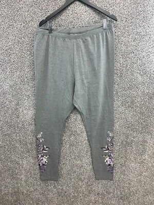 Woman Within Gray Leggings Floral Embroidered Pull On Women's Plus Size 22/24 T - Image 1 of 4