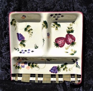 ONEIDA STRAWBERRY PLAID- RARE 13" Three Section Divided Server - pattern discont - Picture 1 of 5