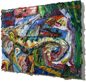 MODERN ORIGINAL OIL█PAINTING█VINTAGE█IMPRESSIONISt█ART SIGNED OUTSIDER URBAN POP - Picture 1 of 19