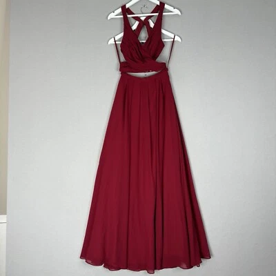 Fame and Partners Mujeres Conjunto de Falda 2 Rojo Margarita Plisado Vestido Baile de graduación Gala Dama de honor Foto 1 de 4