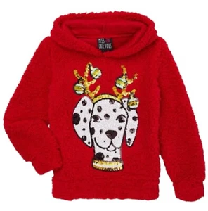 Miss Chievous Girls Hoodie Red 6/6X Sm Winter Sherpa Pullover Sequin Dalmatian - Picture 1 of 8