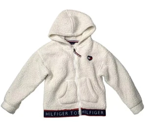 Tommy Hilfiger Plush Zip Hoodie Girl Small S (7) White Long Sleeves Fluffy - Picture 1 of 4