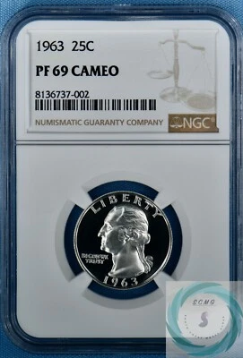 1963 Washington Quarter NGC PF 69  CAMEO - Very Frosty GW!!! - Image 1 of 4