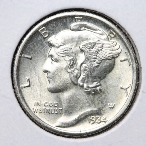 1934-D FULL BANDS Mercury Silver Dime CHOICE BU *UNCIRCULATED* MS E315 QCCM Cover