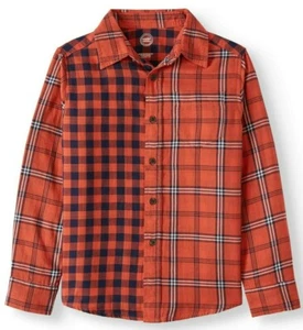 Wonder Nation Boys Long Sleeve Woven Button Shirt Small (6-7) Orange Plaid - Picture 1 of 2