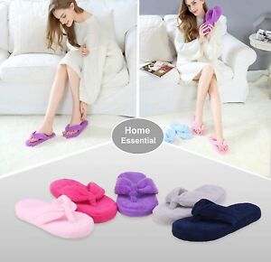 Womens House Fluffy Fuzzy Memory Foam Open Toe Flip Flop Slip On Indoor Slippers