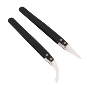 2 Pieces Stainless Steel Anti-static Tweezers for Craft Electronics Repair - Picture 1 of 8