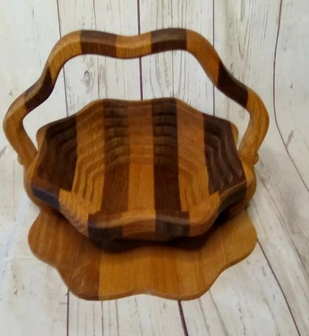 VTG Handmade Wood Origami Puzzle Folding Fruit Snack Basket Cover