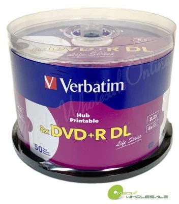 50 VERBATIM 8X  DVD+R DL Dual Double Layer 8.5GB  White Inkjet Printable Blank - Image 1 of 3