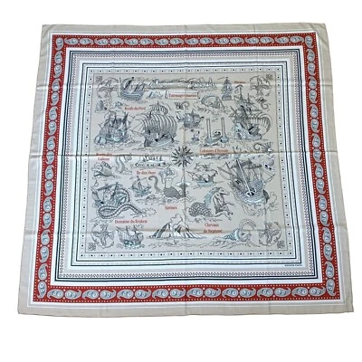 HERMES "Tatouages Marins Bandana" Carre140  70%Cashmere 30%Silk Stole w/Box - Image 1 of 4
