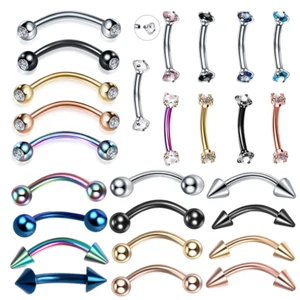 Surgical Steel Eyebrow Ring Prong Set CZ Curve Barbell Lip Rook Daith Piercing - Picture 1 of 18