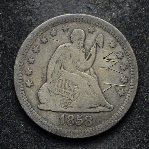 1858-S Seated Liberty Silver Quarter Initials Rare Date Fine Details (cn11696) Cover