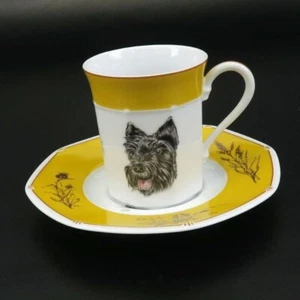 HERMES Cup & Saucer Set Scottish Terrier Dog Yellow Porcelain Tableware - Picture 1 of 9