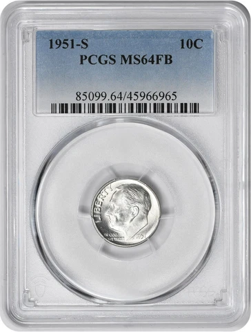 1951-S Roosevelt Dime MS64FB PCGS Cover
