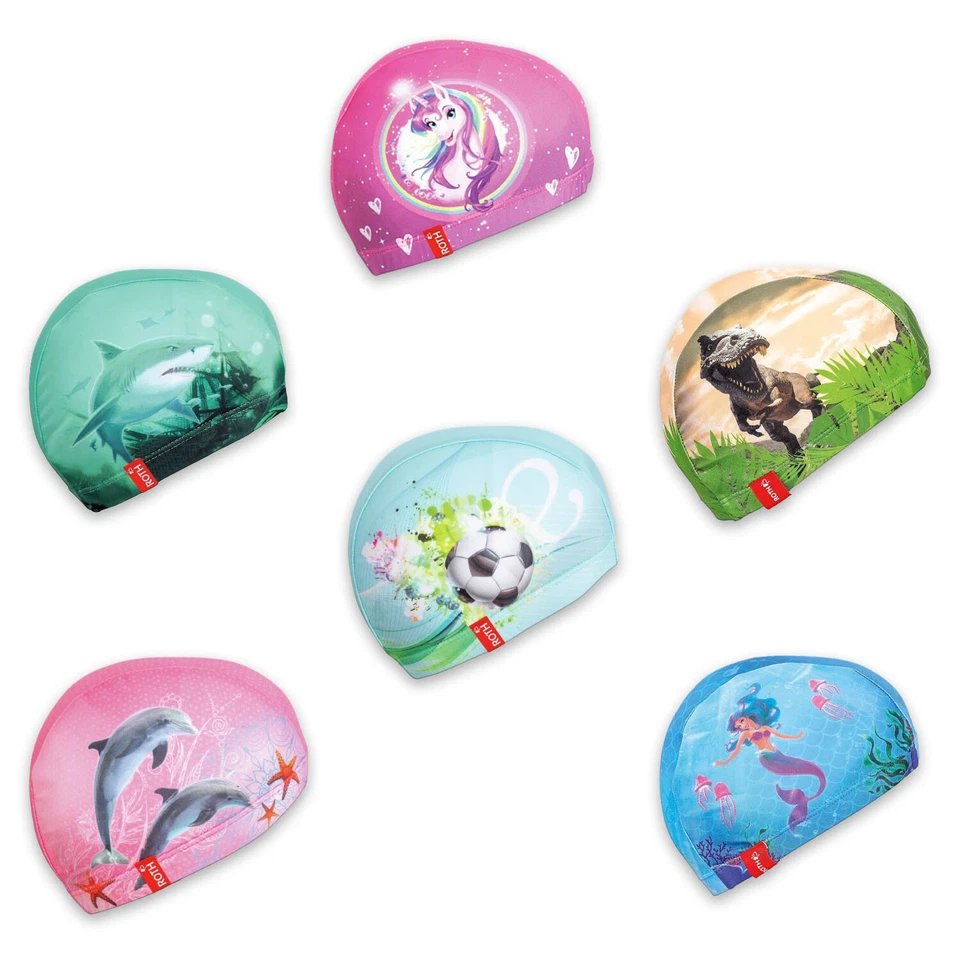 ROTH Kinder Bade Kappe Haube Junge Mädchen viele Motive Schwimm Mütze Klasse 1-4