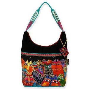Critter Crew Whimsical Funny Multicolor Canvas Cat Crossbody Shoulder Bag Purse