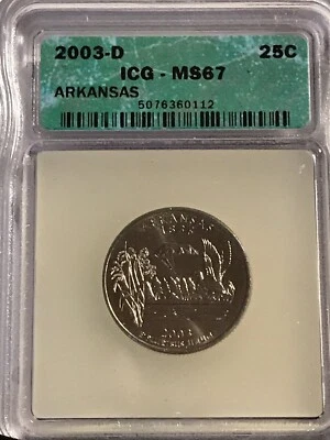 2003 D 25C Arkansas State Quarter MS67 ICG - Image 1 of 2