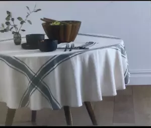 Ezra 60x102-Inch Our Table™ Oval Variegated Grey Stripe Tablecloth - Picture 1 of 4