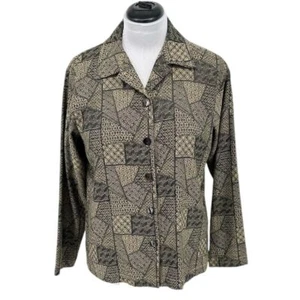 Chico's Design Black Bronze Geometric Pattern Button-Up Jacket Blazer SZ 2/L/12 - Picture 1 of 6
