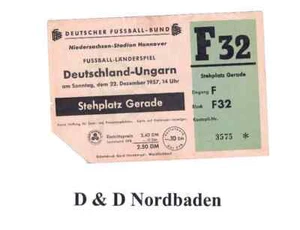 Ticket / Eintrittskarte 1957 Länderspiel Deutschland - Ungarn - Bild 1 von 1