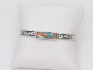Native American Sterling Silver & Spiny Turquoise Navajo Handmade Bracelet