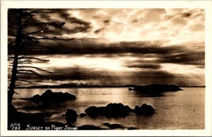 Postal SUNSET ON PUGET SOUND Washington WA RPPC Ellis 288 - Imagen 1 de 2