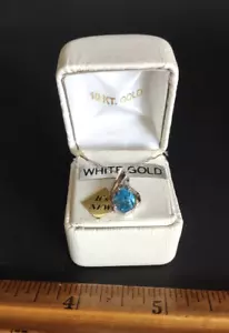 Hallmarked 10K White Gold Necklace With Blue & Clear Stones Pendant *18" - Picture 1 of 5