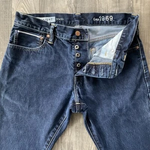 Gap 1969 Straight Selvedge Button Fly Jeans Size Men’s 31x30 Blue Resin Rinse - Picture 1 of 12