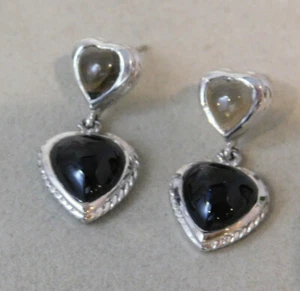 Onice Nera Fumoso Quarzo Argento Sterling Cuore Orecchini Trafitto 1h 90 - Foto 1 di 5