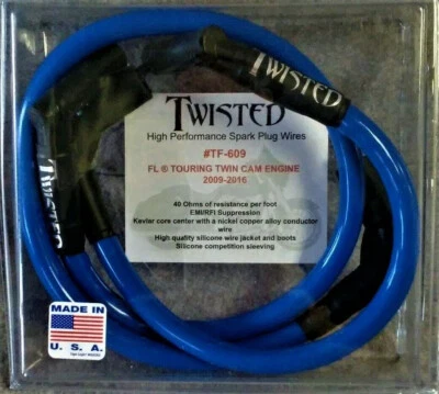 TWISTED 12mm SPARK PLUG WIRES HARLEY ELECTRA TRI-GLIDE ROAD KING STREET 09-16 - Image 1 of 2
