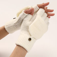 Unisex Flip Half Finger Mittens Gloves Solid Hand Wrist Warmer Knitted Winter 