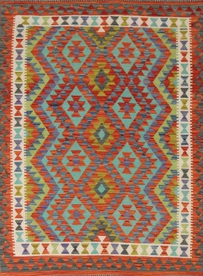 Alfombra de lana geométrica tejida a mano Southwestern Kilim Oriental Accent 4x6 Foto 1 de 4