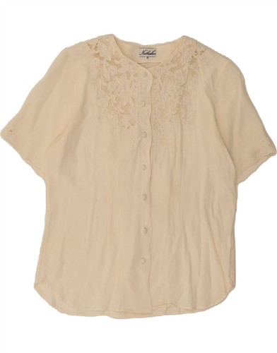 OFF WHITE Camicia blusa VINTAGE donna manica corta EU 40 media bianco sporco seta DO05