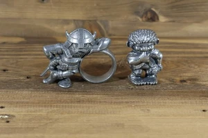 1 Vintage Viking Pewter Napkin Holder  and 1 Vintage Troll figurine  Norwegian - Picture 1 of 2