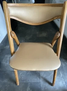 Vintage MID-CENTURY Bronze Coronet Wonderfold Vinyl Wood Folding Chair  (USA) - Picture 1 of 23