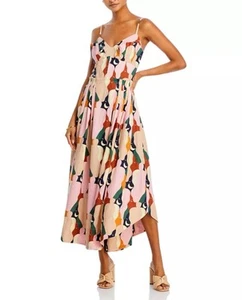 Farm Rio Multicolor Abstract Midi Dress Spaghetti Straps Fit & Flare Boho Size L - Picture 1 of 8