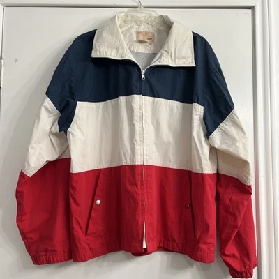 Jaqueta masculina vintage The Fox Collection grande com capuz color block anos 90 Y2K Preppy  - Imagem 1 de 4