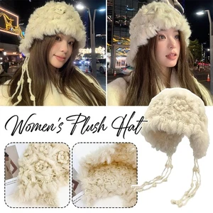 Carino cappello spesso in maglia di peluche donna invernale caldo protezione orecchie cappelli - Foto 1 di 22